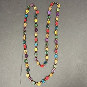 Wooden Beads Buttons Chain Necklace Multiple Bright Colors Hand Made NWOT